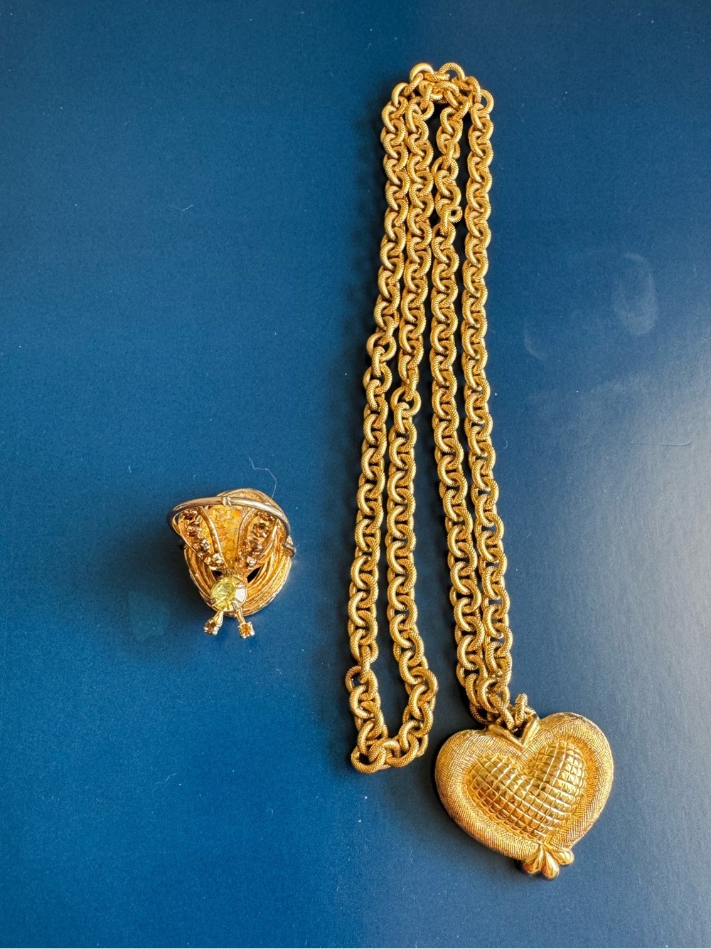 Gold-Tone Heart Pendant Necklace and brooch bundle